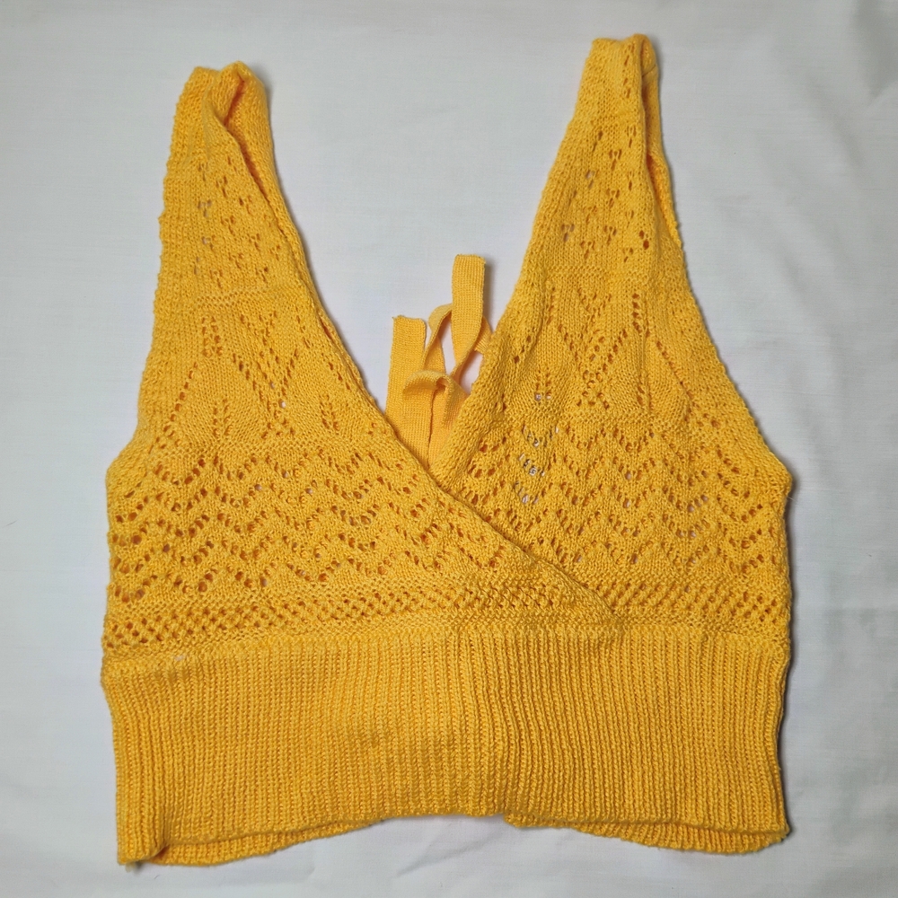 Vibrant Neon Peach Knit Crop Top W/ Lace Up Back